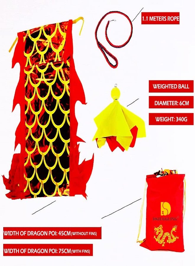 DSJUGGLING 3D Dragon Poi with 340g Weighted Ball & 1.1 Meters Swing Rope - Silk Flowy Shaking & Flinging Chinese Golden Dragon Ribbon Streamer + Travel Bag! (6 Meters (19.6 FT), Golden Red Dragon) - Image 5